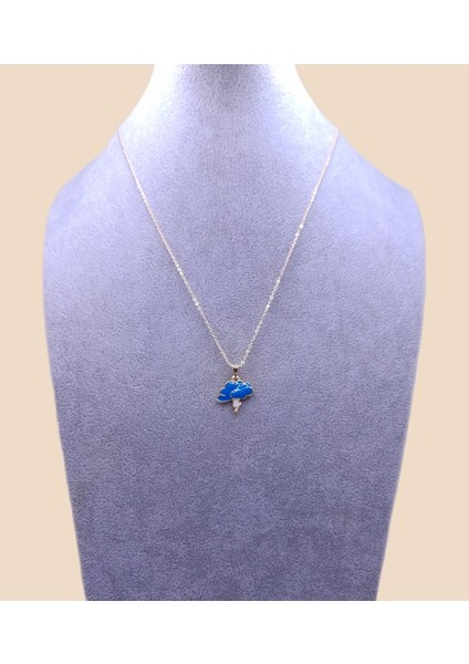 Altın Renk Şimşekli Mavi Bulut Model Kolye