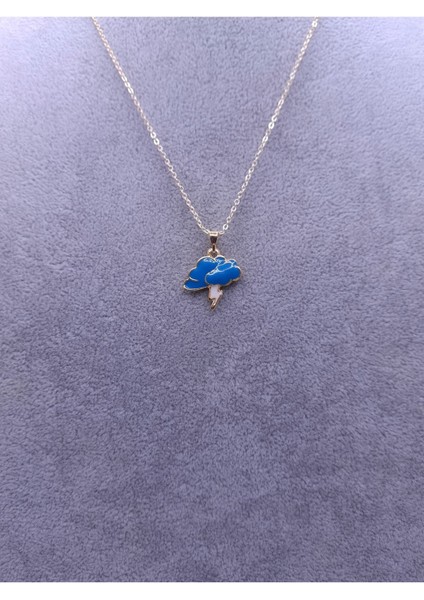 Altın Renk Şimşekli Mavi Bulut Model Kolye fiyatları