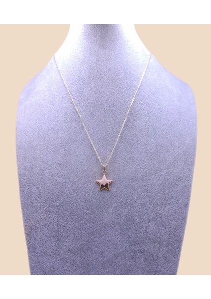 Altın Renk Yarı Pembe Yıldız Model Kolye