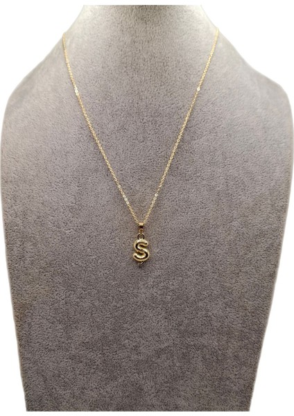 Altın Renk Çizgi Desenli Ş Harfi Balon Model Kolye