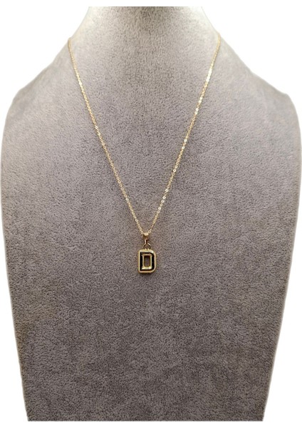 Altın Renk Çizgi Desenli D Harfi Balon Model Kolye