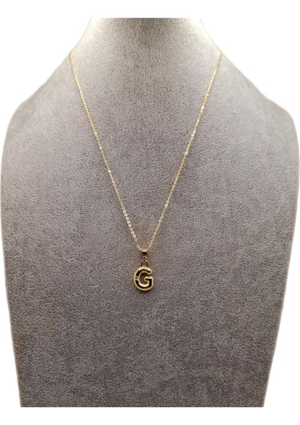 Altın Renk Çizgi Desenli G Harfi Balon Model Kolye