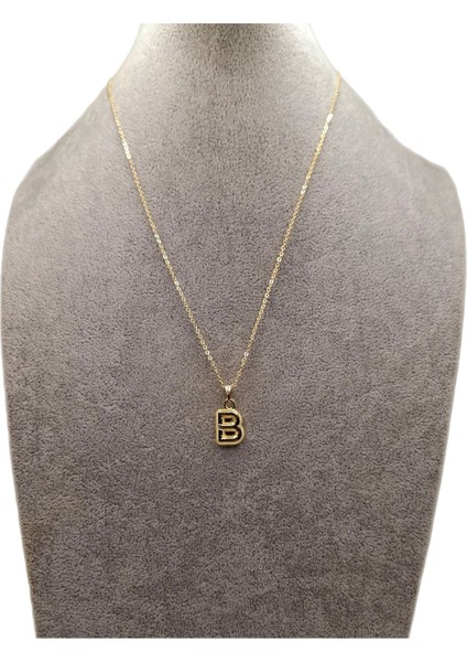 Altın Renk Çizgi Desenli B Harfi Balon Model Kolye