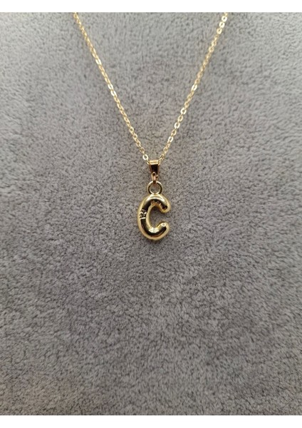 Altın Renk Çizgi Desenli C Harfi Balon Model Kolye fiyatları