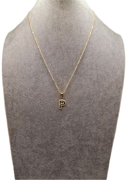 Altın Renk Çizgi Desenli P Harfi Balon Model Kolye