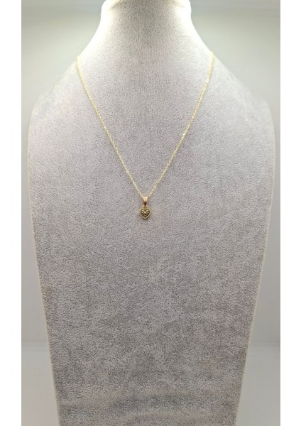 Altın Renk Desenli Kalp Model Kolye