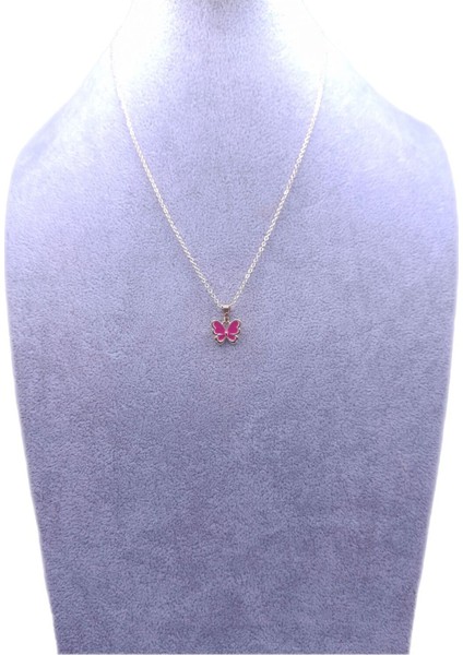 Pembe Kelebek Model Kolye