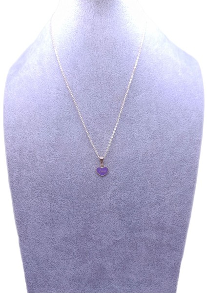 Love Yazılı Mor Kalp Model Kolye