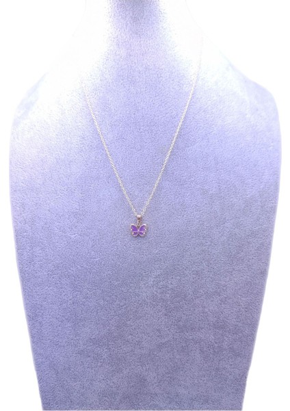 Mor Kelebek Model Kolye