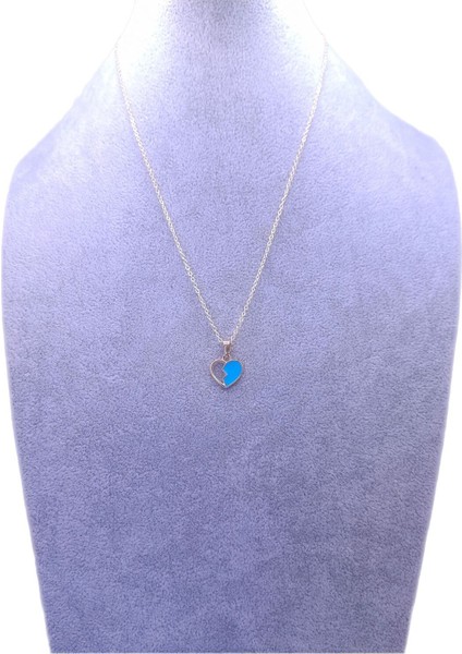 Mavi Kırıp Kalp Model Kolye