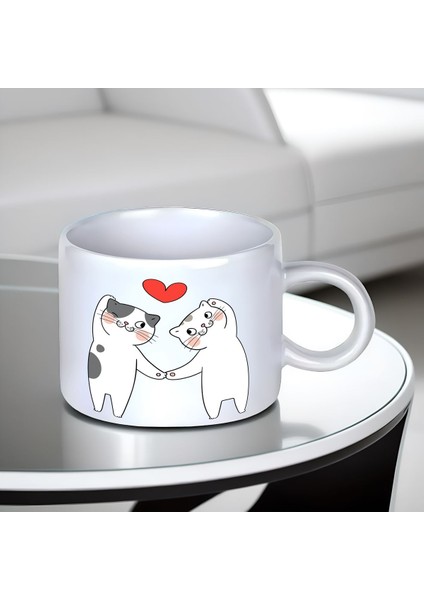 Aşık Kediler Temalı Romantik Kupa Bardak - 1 Adet Küçük Boy 150 ml