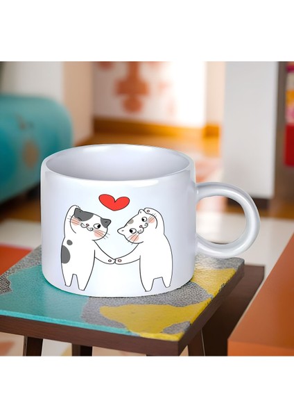Aşık Kediler Temalı Romantik Kupa Bardak - 1 Adet Küçük Boy 150 ml