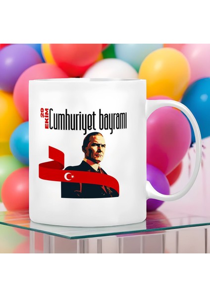 Cumhuriyet Bayramı ve Atatürk Temalı - 1 Adet Kupa Bardak Büyük Boy 300 ml