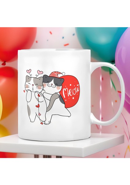 Aşık Kediler Temalı Romantik Kupa Bardak - 1 Adet Büyük Boy 300 ml