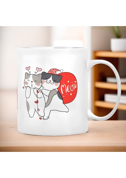 Aşık Kediler Temalı Romantik Kupa Bardak - 1 Adet Büyük Boy 300 ml
