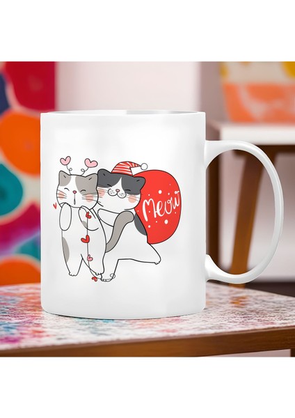 Aşık Kediler Temalı Romantik Kupa Bardak - 1 Adet Büyük Boy 300 ml
