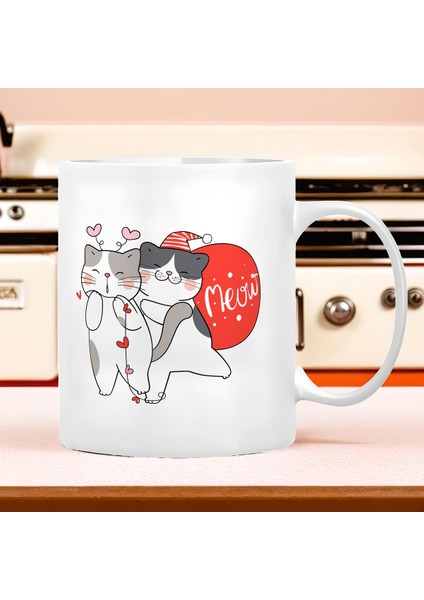 Aşık Kediler Temalı Romantik Kupa Bardak - 1 Adet Büyük Boy 300 ml