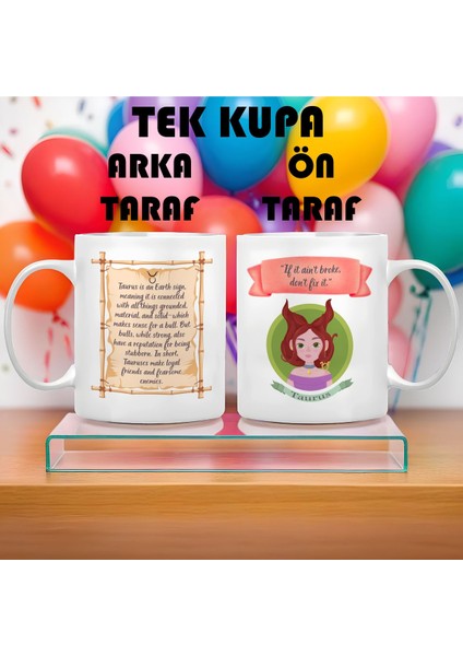 Boğa Burcu (Taurus) Ingilizce Porselen Kupa Bardak Büyük Boy 300 ml Tek Adet