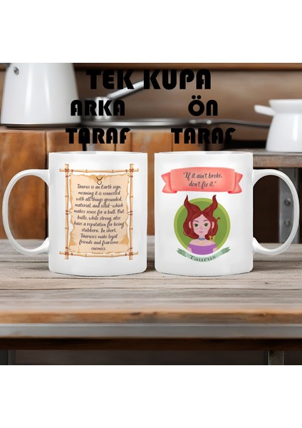 Boğa Burcu (Taurus) Ingilizce Porselen Kupa Bardak Büyük Boy 300 ml Tek Adet
