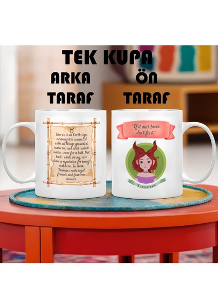 Boğa Burcu (Taurus) Ingilizce Porselen Kupa Bardak Büyük Boy 300 ml Tek Adet