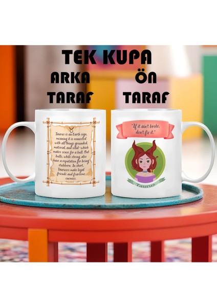 Boğa Burcu (Taurus) Ingilizce Porselen Kupa Bardak Büyük Boy 300 ml Tek Adet
