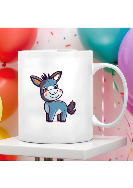 Eşek Figürlü Büyük Boy 300 ml Sevimli Porselen Kupa Bardak