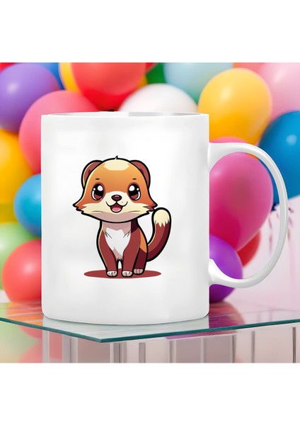 Gelincik Figürlü Büyük Boy 300 ml Sevimli Porselen Kupa Bardak