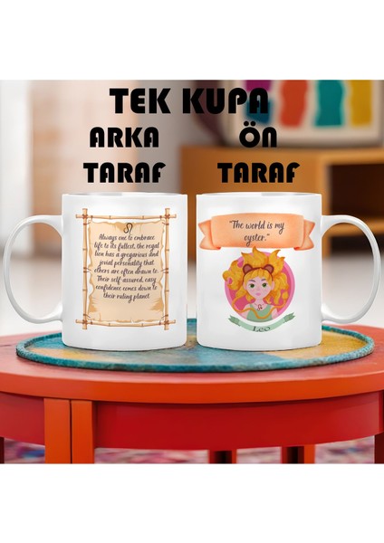 Aslan Burcu (Leo) Ingilizce Porselen Kupa Bardak Büyük Boy 300 ml Tek Adet