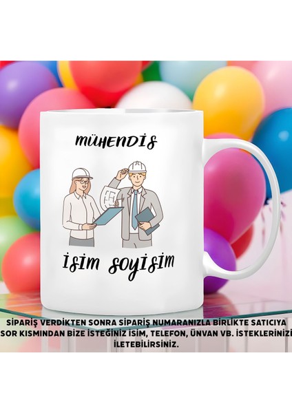 Kişiye Özel Mühendis Temalı Kupa Bardak - 1 Adet Büyük Boy 300 ml