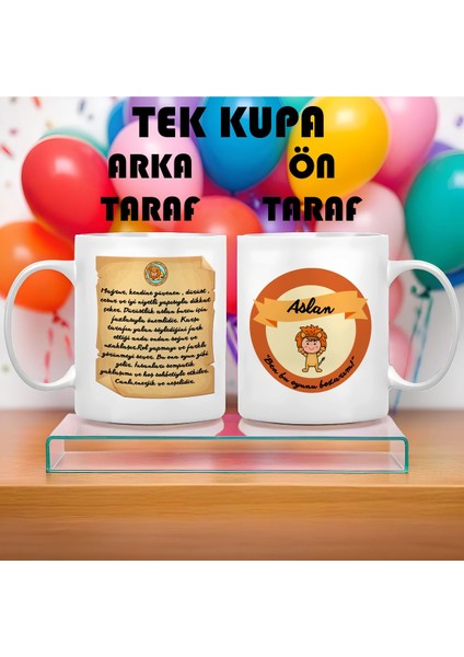 Aslan Burcu (Leo) Türkçe Porselen Kupa Bardak Büyük Boy 300 ml Tek Adet