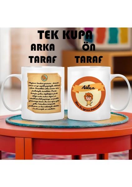 Aslan Burcu (Leo) Türkçe Porselen Kupa Bardak Büyük Boy 300 ml Tek Adet