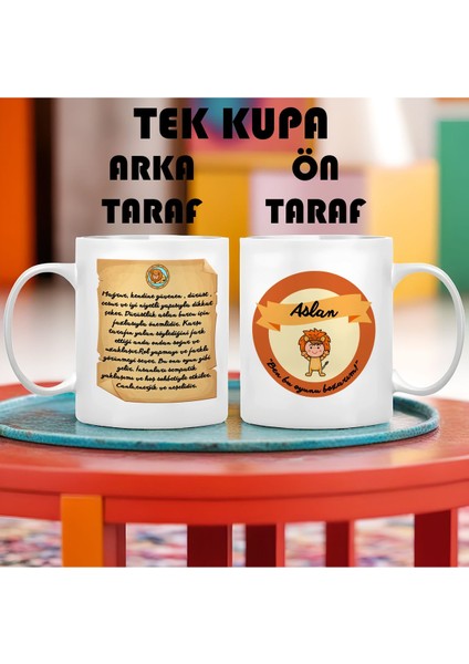 Aslan Burcu (Leo) Türkçe Porselen Kupa Bardak Büyük Boy 300 ml Tek Adet