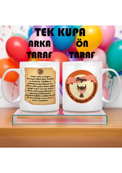 Boğa Burcu (Taurus) Türkçe Porselen Kupa Bardak Büyük Boy 300 ml Tek Adet