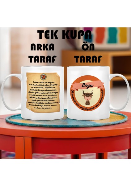 Boğa Burcu (Taurus) Türkçe Porselen Kupa Bardak Büyük Boy 300 ml Tek Adet
