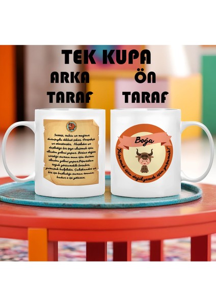 Boğa Burcu (Taurus) Türkçe Porselen Kupa Bardak Büyük Boy 300 ml Tek Adet