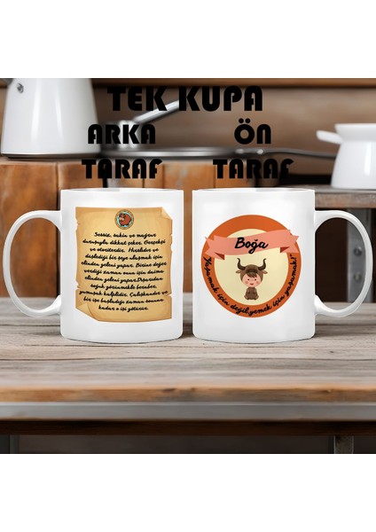 Boğa Burcu (Taurus) Türkçe Porselen Kupa Bardak Büyük Boy 300 ml Tek Adet