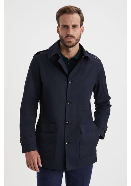 Pamuk Karışımlı Lacivert Trençkot