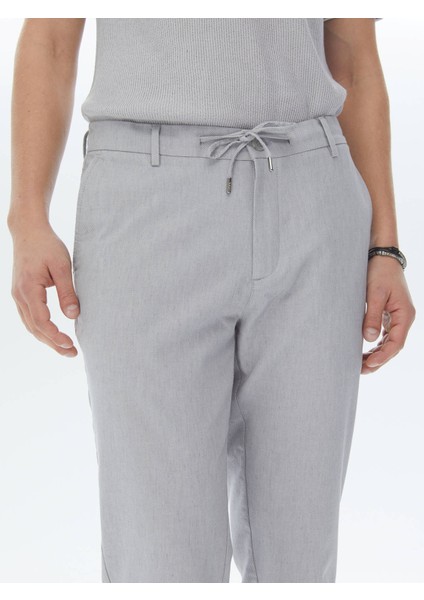 Gri Dokuma Jogging Fit Casual Pamuk Karışımlı Pantolon