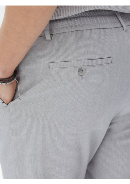 Gri Dokuma Jogging Fit Casual Pamuk Karışımlı Pantolon