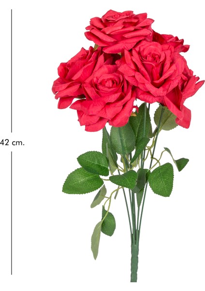 Yapay Gül Buketi 7 Çiçekli Kırmızı 42 Cm.