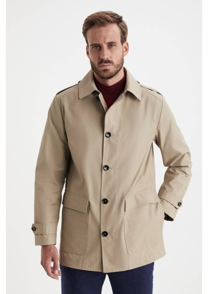 Pamuk Karışımlı Kum Rengi Trençkot