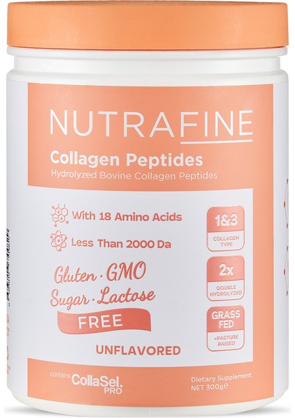 Collagen Premium Doğal %100 Çifte Hidrolize Kolajen Peptitler Toz Gıda Takviyesi 300 gr