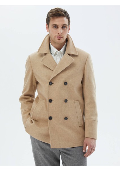 Deve Tüyü Örme Kruvaze Kaban