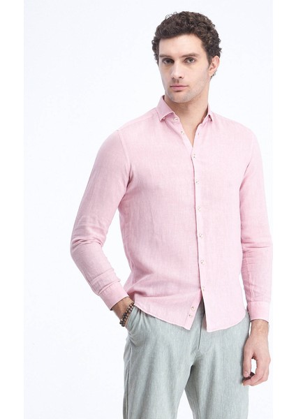 Pembe Düz Regular Fit Dokuma Casual Pamuk Karışımlı Gömlek fiyatları