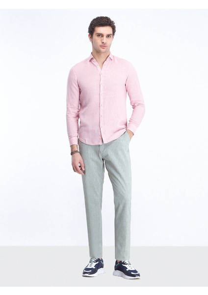 Pembe Düz Regular Fit Dokuma Casual Pamuk Karışımlı Gömlek fırsatları