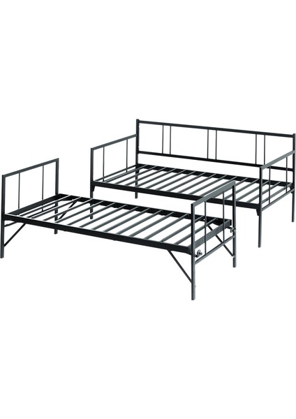 Veluna Yavrulu Karyola Daybed Tek-Çift Kişilik Metal Karyola Siyah