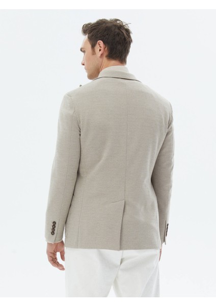 Bej Desenli Modern Fit Pamuk Karışımlı Örme Ceket