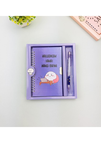 Sevimli Desenli Kilitli Defter ve Kalem Seti