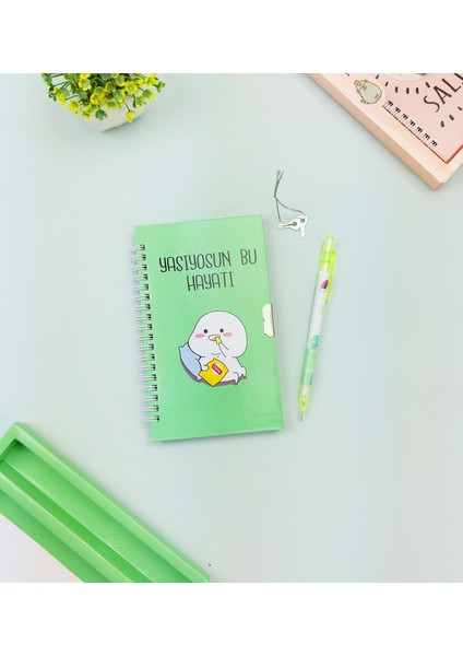 Sevimli Desenli Kilitli Defter ve Kalem Seti