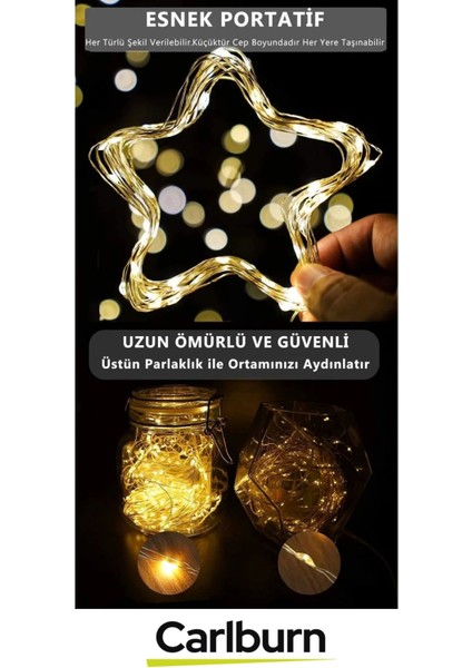 LED 10 Metre Sarı Pilli 3 Fonksiyonlu Dekoratif Aydınlatma Yeni Yıl Yılbaşı Çam Ağacı Ev Süsleme